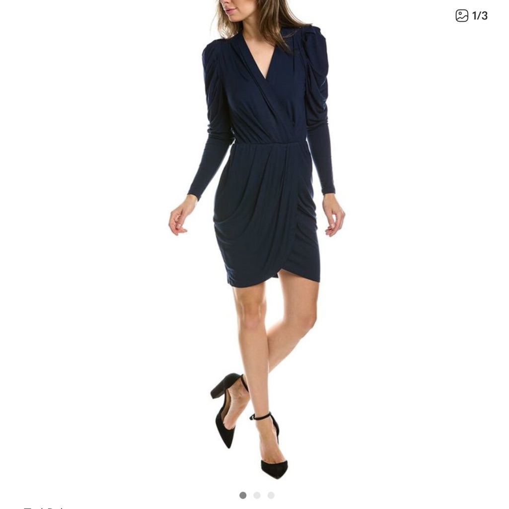 Ted Baker Elvasi Mini Dress, Blue Puff Sleeve Deep V Casual Dress Womens 12